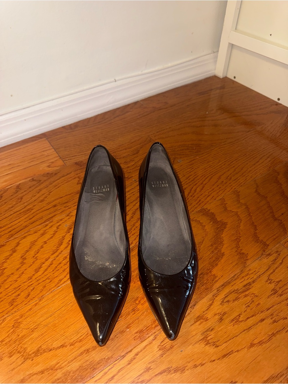 Stuart Weitzman Black Patent Pointed Toe Pumps